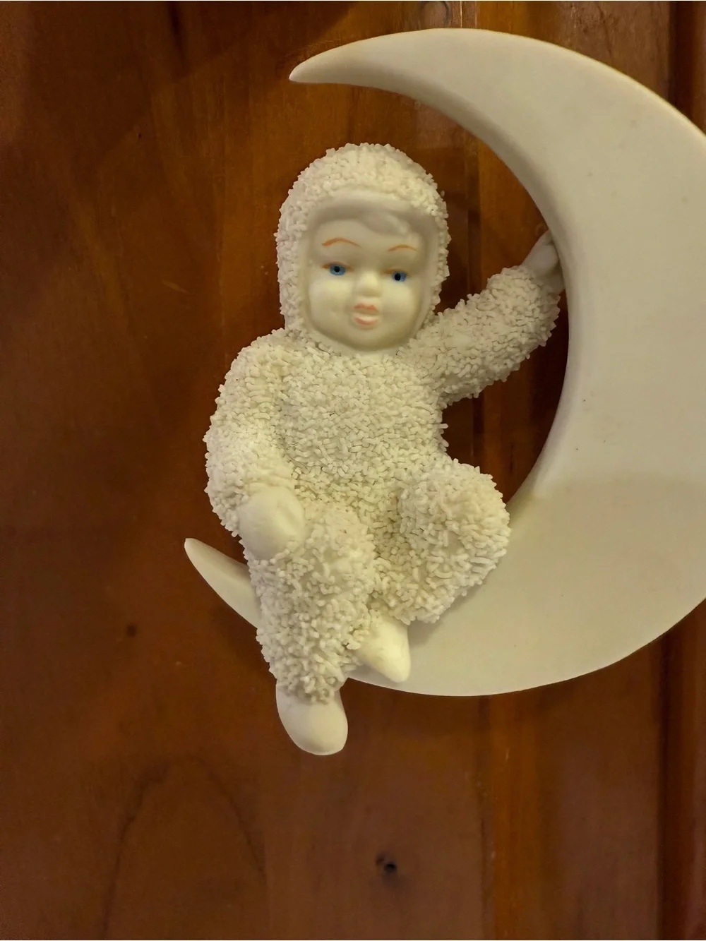 Vintage Dept. 56 “ Moon Beam” 1999 Flocked Snowbabies on Crescent Moon Ornament